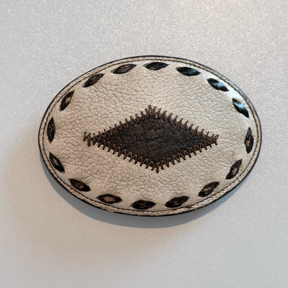 Vintage White and Brown Leather Belt Buckle